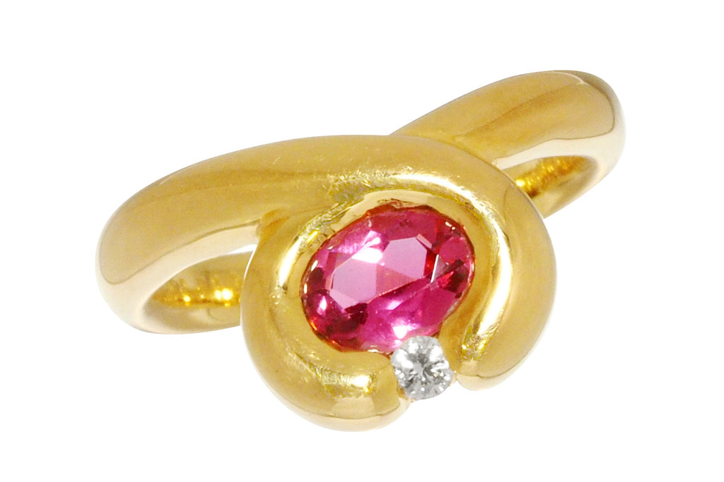K18リング　ピンクトルマリン　印刻あり Pink Tourmaline K18ピンクトルマリン ダイヤモンドリング (NO