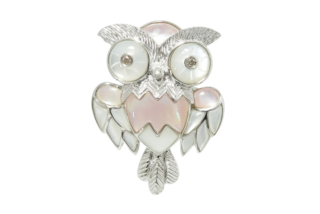 Shell K18WG白蝶貝 ブラウンダイヤモンドリング兼ペントップ (NO.49015