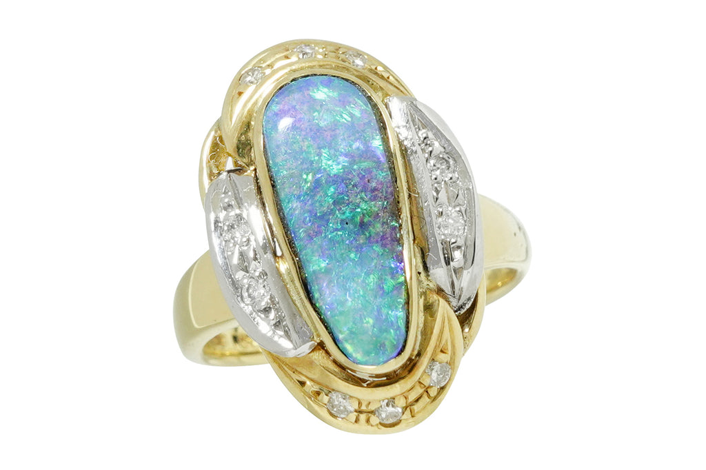 Boulder Opal K18/Pt900ボルダーオパール ダイヤモンドリング (NO