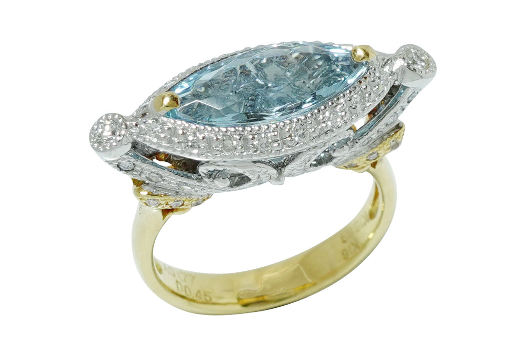 Aquamarine K18/WGアクアマリン ダイヤモンドリング (NO.49144