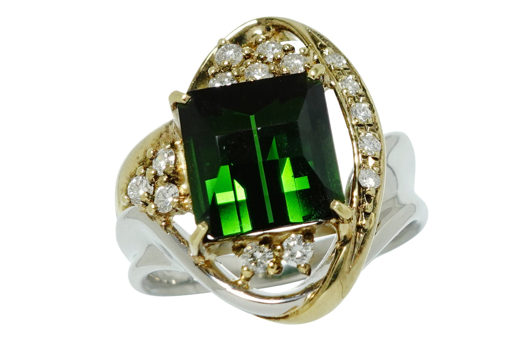 pt900k18 グリーントルマリンダイヤリング Green Tourmaline Pt900/K18グリーントルマリン ダイヤモンド