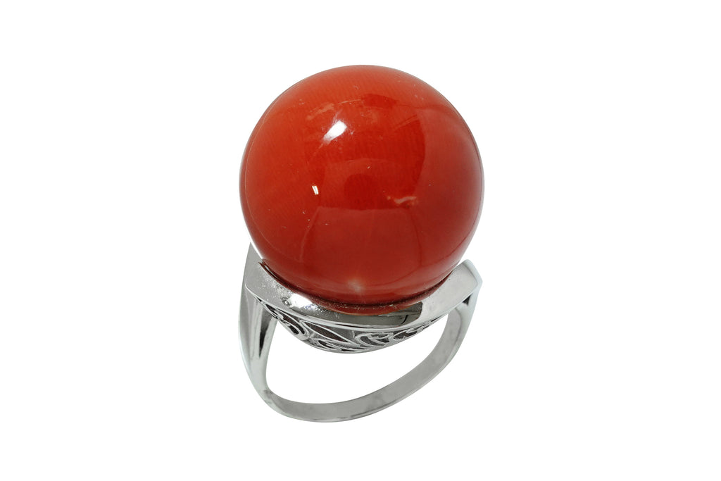 天然珊瑚7.2mm　pt900リング　指輪　25号　鑑別書付　G　4809 天然珊瑚7.2mm pt900リング 指輪 25号 鑑別書付 G 4809