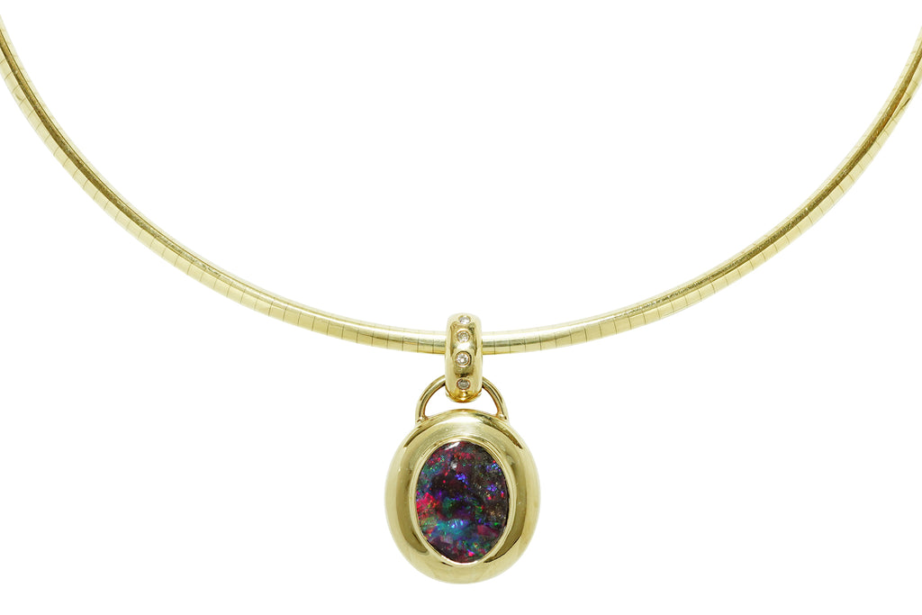 Boulder Opal K18ボルダーオパール ダイヤモンドペンダント (NO