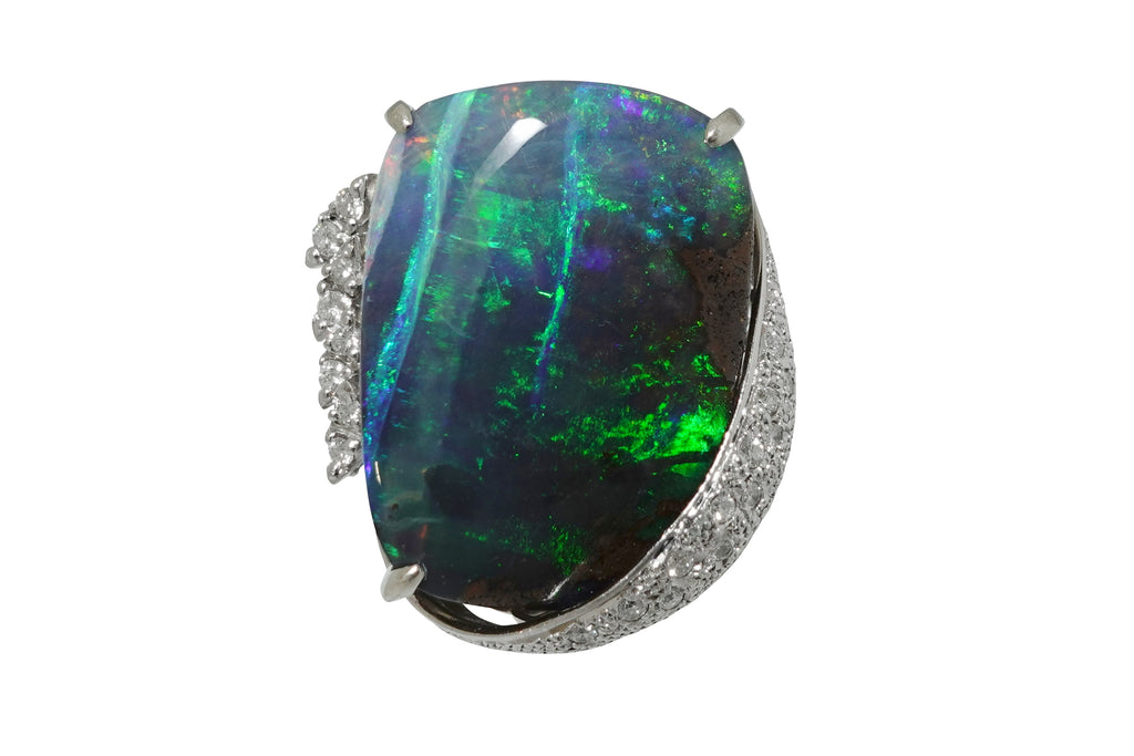 Boulder Opal Pt900ボルダーオパール ダイヤモンドリング (NO