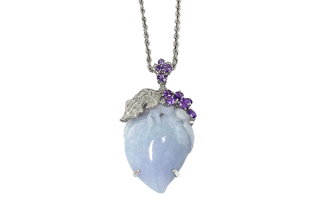 k18WGラベンダー翡翠ダイヤペンダント