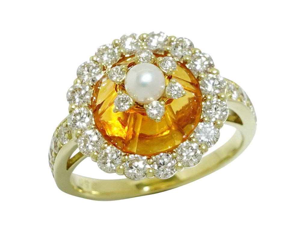 K18 シトリン　ダイヤモンド　リング　指輪 Citrine K18シトリン ダイヤモンド ベビーパールリング(NO.50223