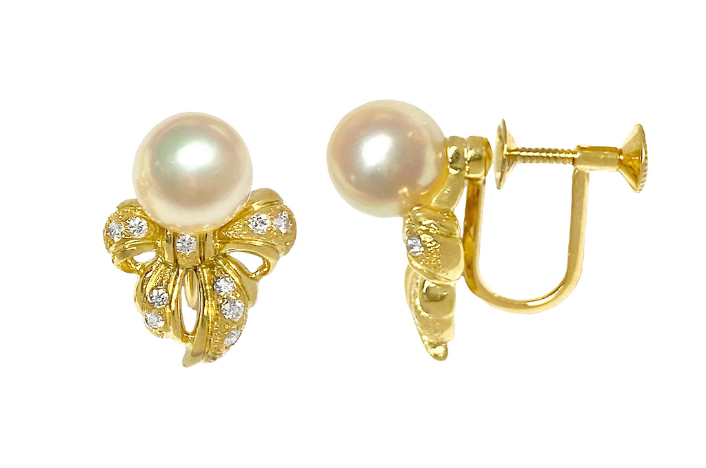 MIKIMOTO【ミキモト】 K18アコヤパール ダイヤモンドイヤリング (NO