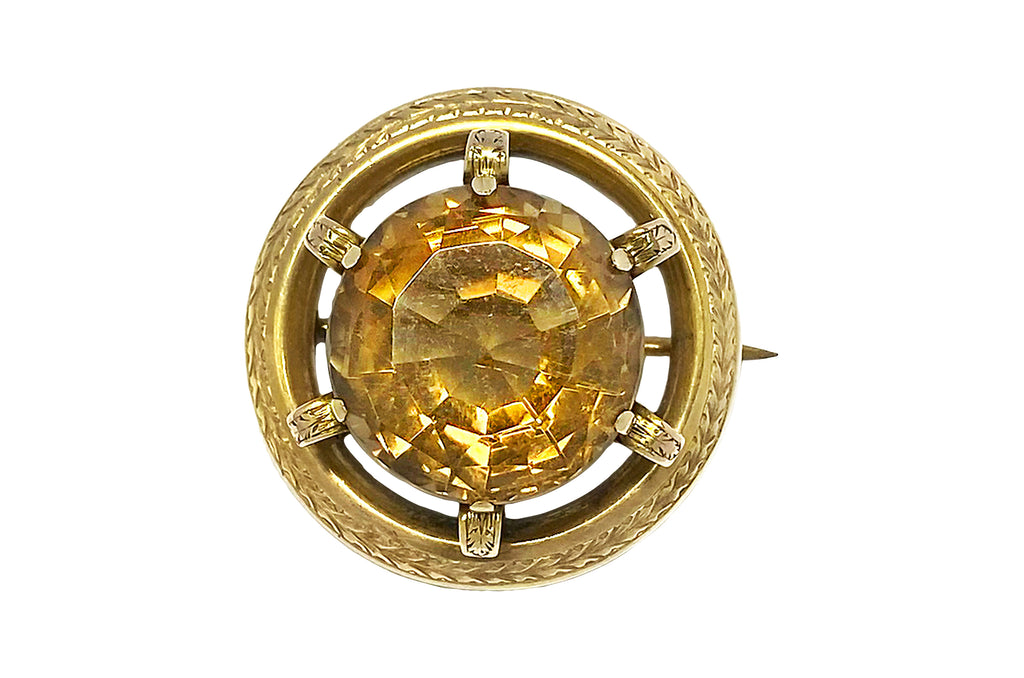 Antique【アンティーク】K10/銅（針）シトリンブローチ (NO.124764