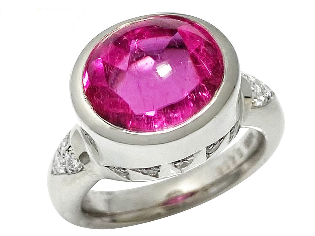 K18/pt900 大人色ピンク トルマリン ダイヤモンド リングアクセサリー