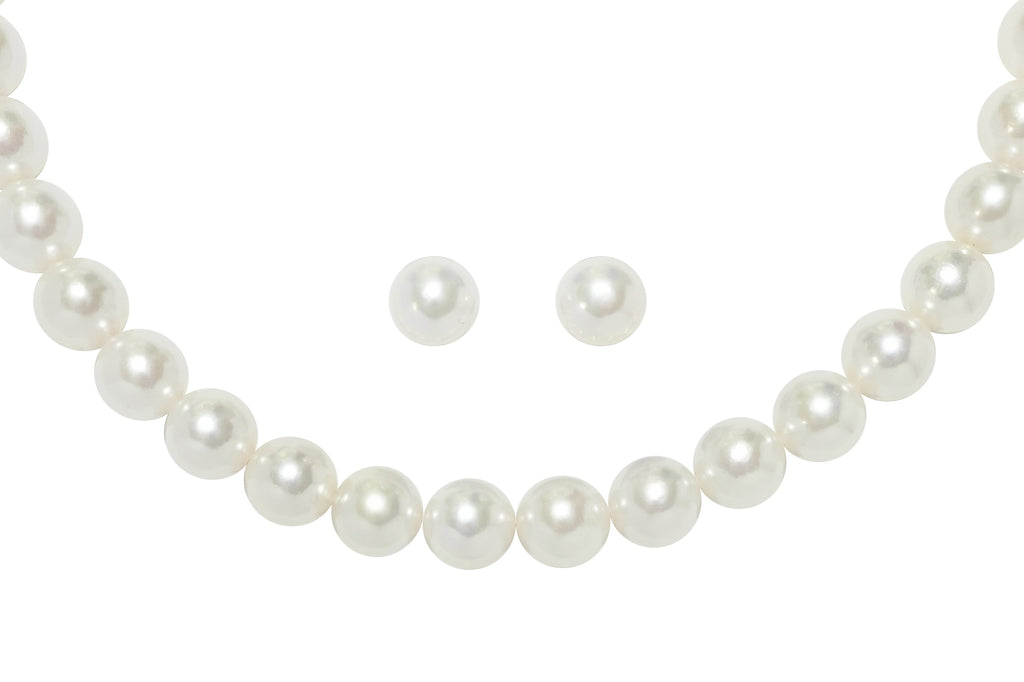 アコヤ真珠　花珠　パール　ネックレス　ピアス　K14WG Akoya Pearl SV花珠アコヤパールネックレス&K14W Gピアス (NO.128190