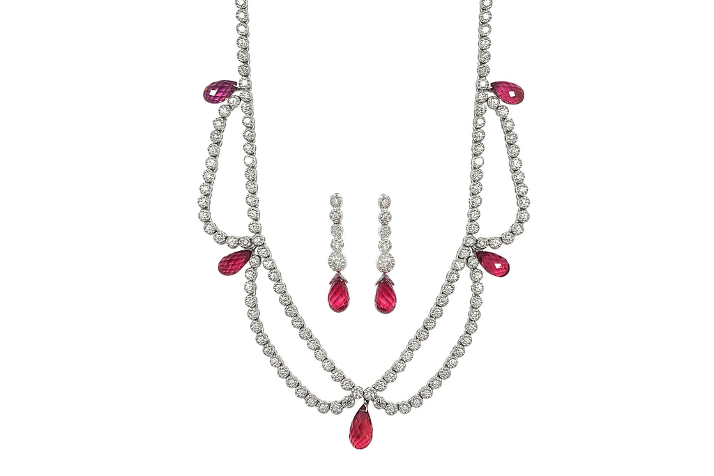 希少 未使用品 k18WG ルベライト ダイヤモンド ロング ピアス Rubellite K18WGルベライト ダイヤモンドネックレス＆ピアス (NO