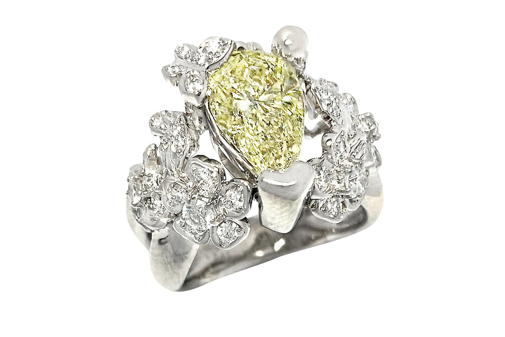 Yellow Diamond K18WGイエロー/カラーレスダイヤモンドリング (NO