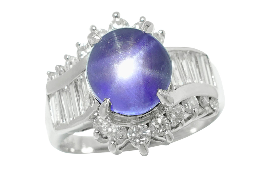 天然スターサファイア10.81カラット。Ｐt900ダイヤモンド 99000予定《花冠》ファンシーサファイア・ダイヤモンド/Pt900