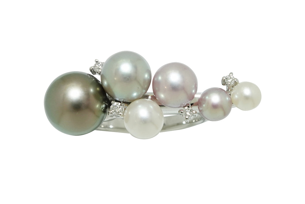 大珠☆アコヤ真珠　ダイヤモンド　ダイヤモンド　Pt900　リング　ソーティング付 TASAKI【タサキ】 Pt900黒蝶/アコヤパール ダイヤモンドリング