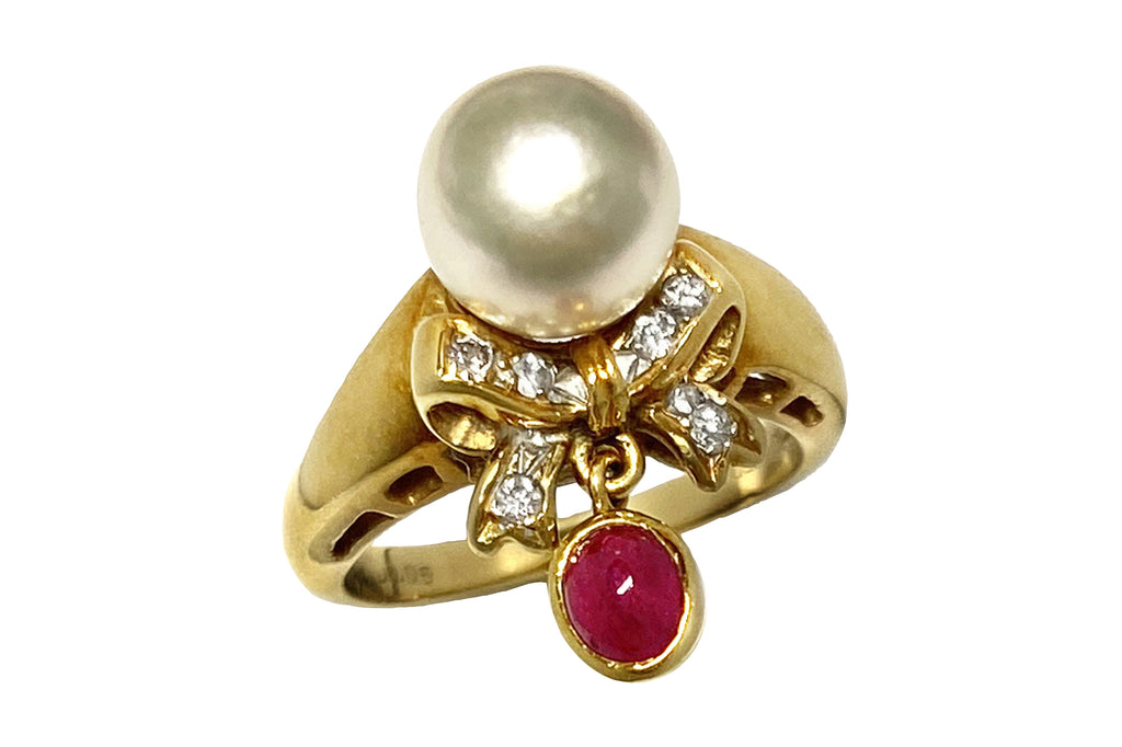 Akoya Pearl K18アコヤパール ルビー ダイヤモンドリング (NO.305514