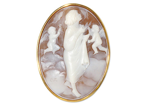 Antonio Coto] K18 Shell Cameo Pendant Top and Brooch (No.47088