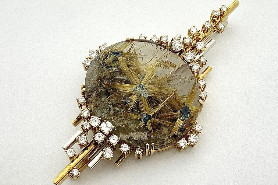 ERWIN KLEIN【エルヴィン クライン】K18/Pt950ルチレーテッドクォーツ ダイヤモンドブローチ (NO.62294)