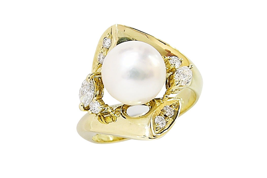 k18WGあこや真珠天然ダイヤモンドリング k18あこや真珠天然ダイヤモンドリング