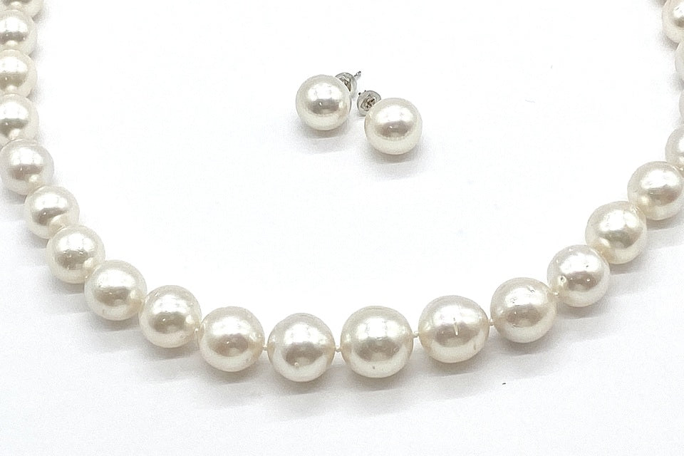 South Sea Pearl SV白蝶パールネックレス＆K14WGピアス (NO.305146)