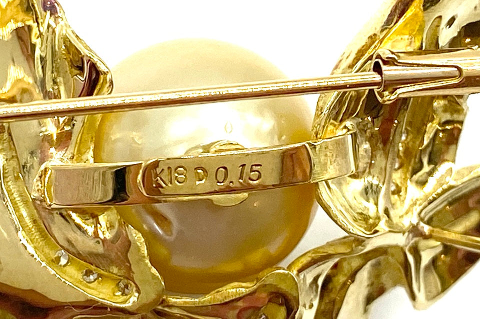 South Sea Pearl K18白蝶パール（ゴールド系） ダイヤモンドブローチ