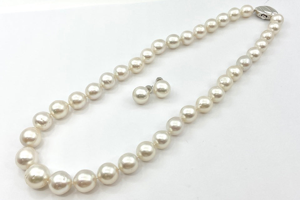 South Sea Pearl SV白蝶パールネックレス＆K14WGピアス (NO.305146)