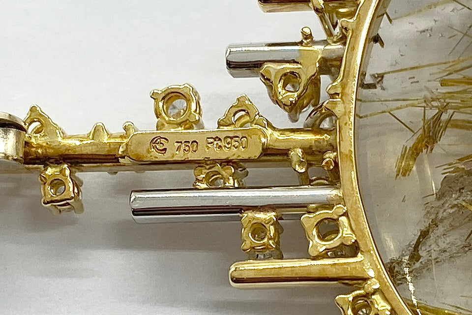 ERWIN KLEIN【エルヴィン クライン】K18/Pt950ルチレーテッドクォーツ ダイヤモンドブローチ (NO.62294)