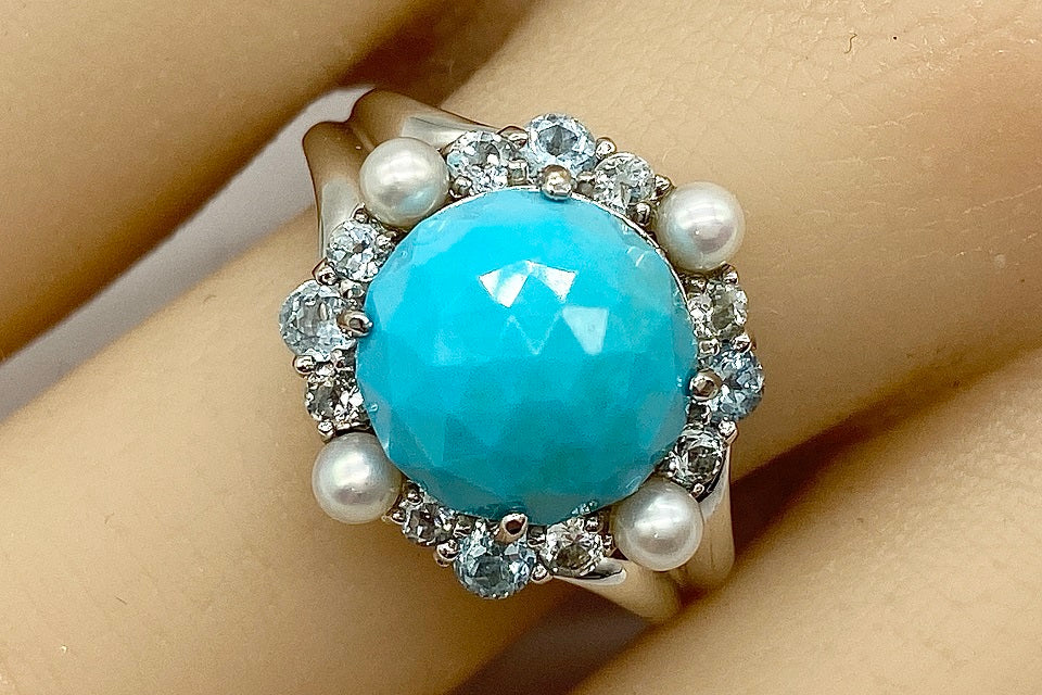 Turquoise K18WGトルコ石 ベビーパールリング (NO.49314)