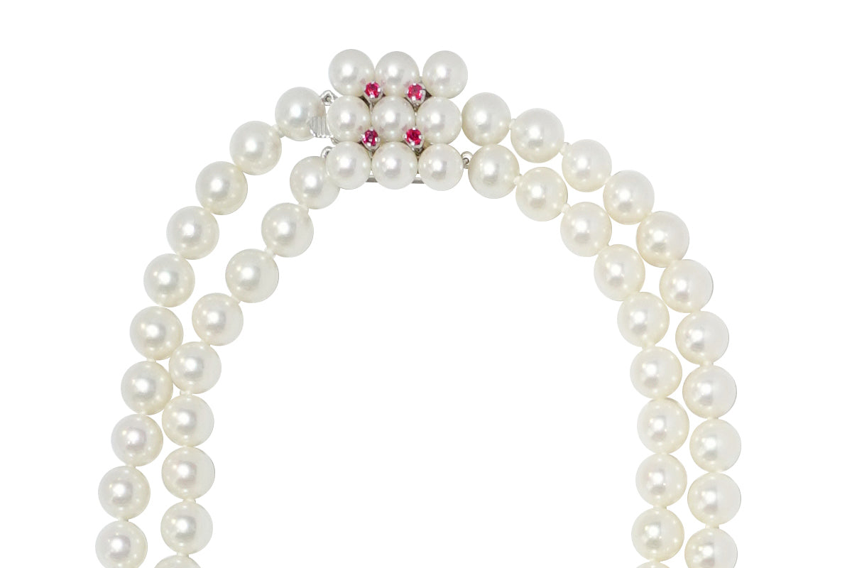 MIKIMOTO 【ミキモト】 K14WGアコヤパール ルビー（留具）2連 