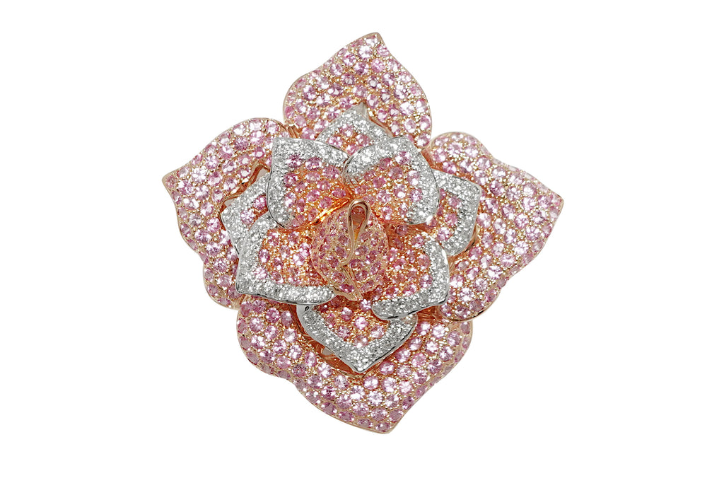 Pink Sapphire K18WG/PGピンクサファイヤ ダイヤブローチ (NO.48482-B)