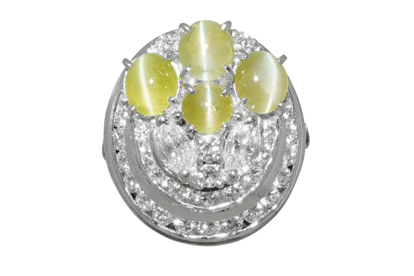 クリソベリルキャッツアイ　pt900 クリソベリルキャッツアイ ダイヤモンドリング CE 0.85ct D 0.43