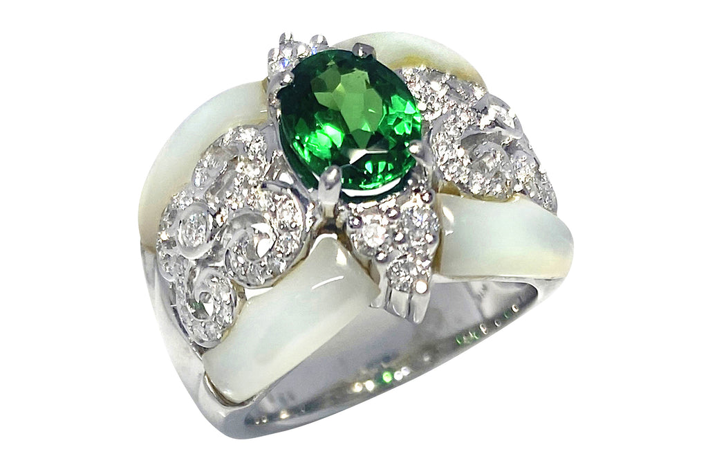 Green Garnet K18WGグリーンガーネット ダイヤモンド シェルリング (NO.48767)