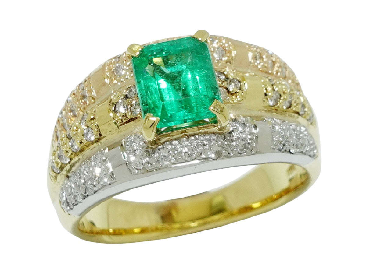 Emerald K18YG/PG/Pt900エメラルド ダイヤモンドリング (NO.48990