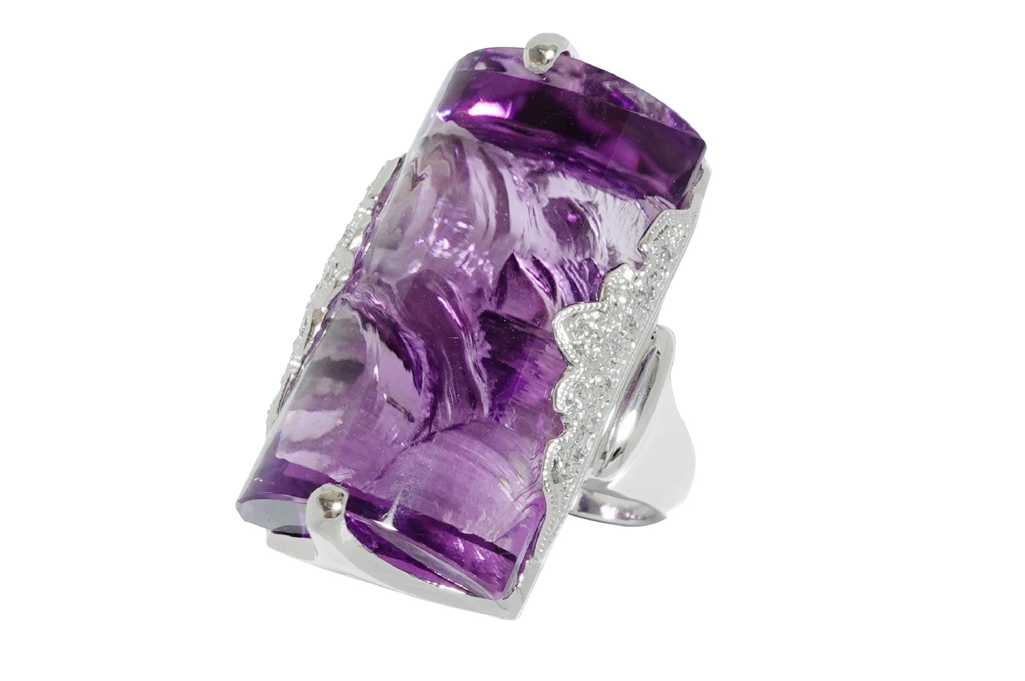 65N4907M】Pt900 アメジスト ダイヤモンド リング 12号