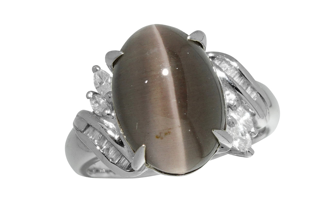 Sillimanite Cat’s Eye Pt900シリマナイトキャッツアイ ダイヤモンドリング (NO.49065)