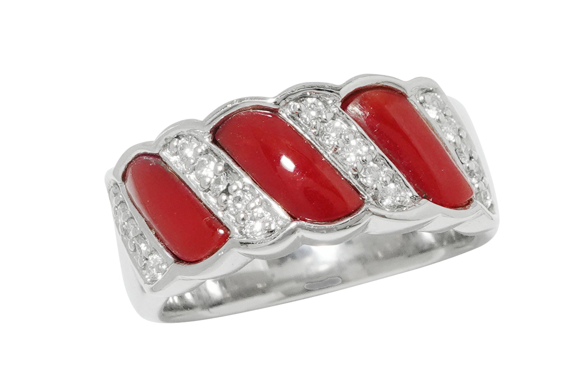 Pt900/珊瑚ダイヤモンドリング 希少 血赤珊瑚 ダイヤモンド プラチナ