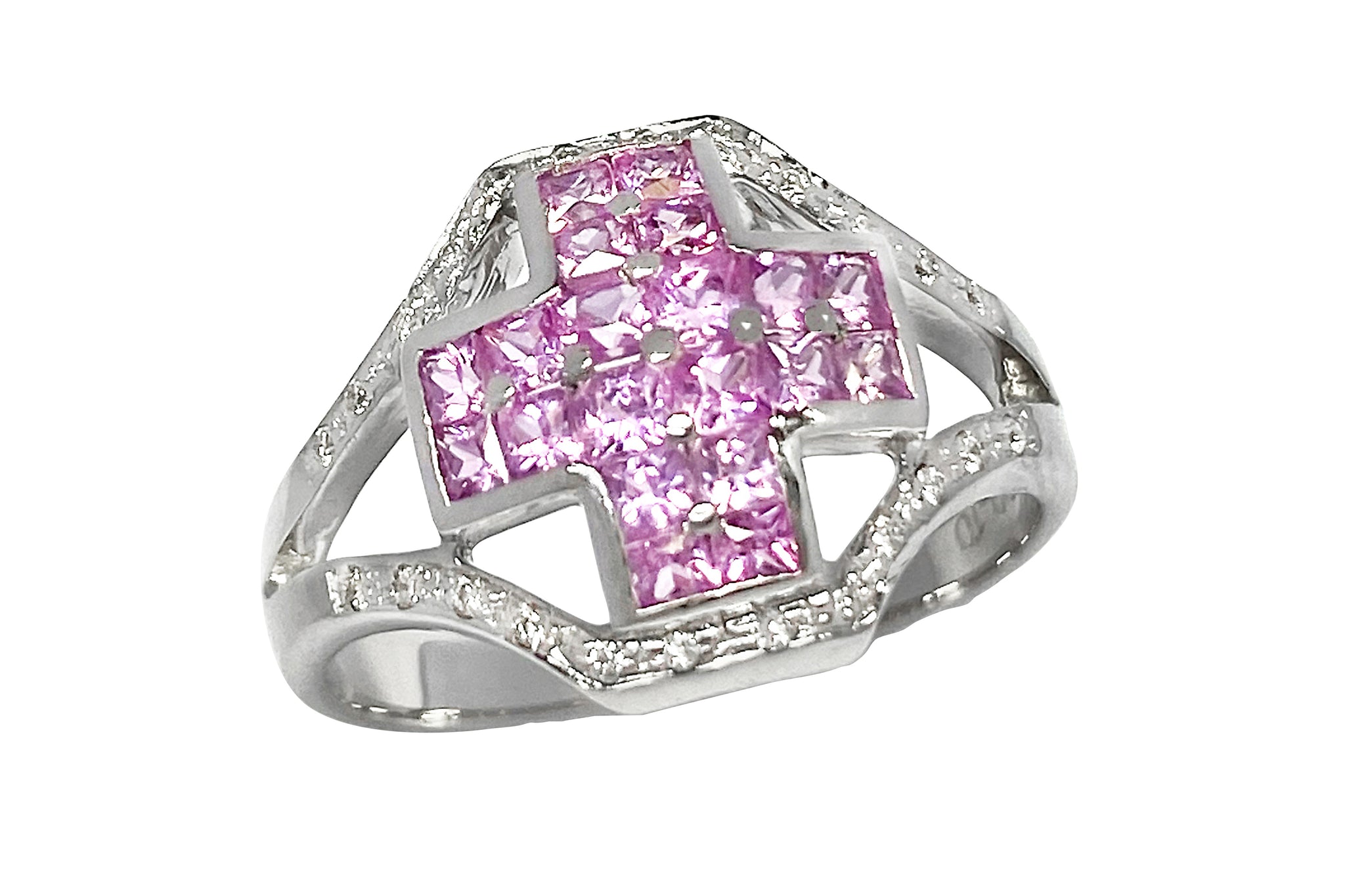 Pink Sapphire K18WGピンクサファイヤ ダイヤモンドリング (NO.49164 