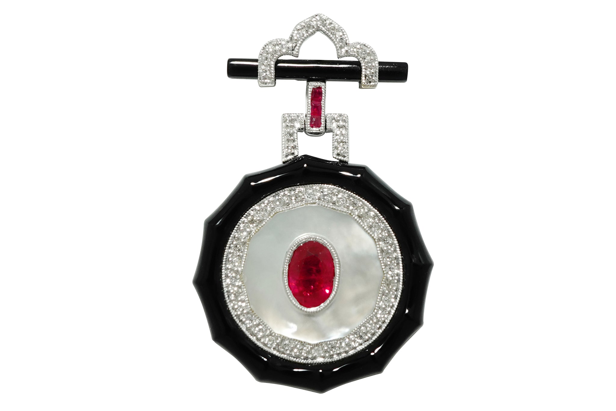 赤字ベリテK18WGダイヤ0.719/0.432エメ0.36ルビー0.37トップ Ruby】K18WGルビー ダイヤ オニキス シェルペントップ (NO.49377