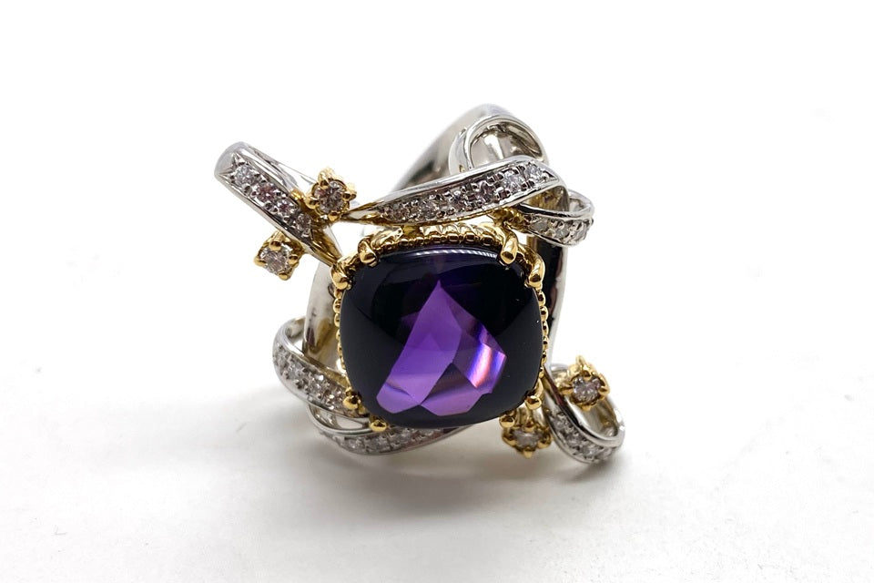 Amethyst Pt900/K18アメシスト ダイヤモンドリング (NO.49528)