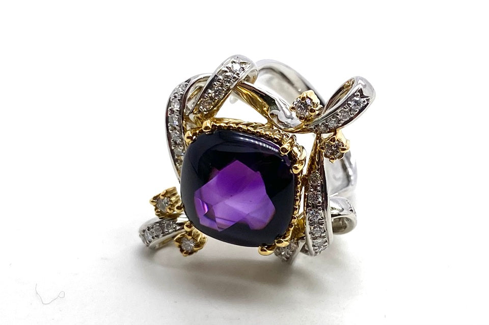 Amethyst Pt900/K18アメシスト ダイヤモンドリング (NO.49528)