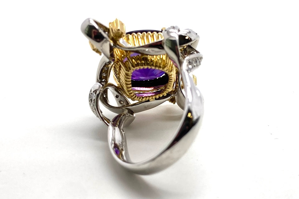 Amethyst Pt900/K18アメシスト ダイヤモンドリング (NO.49528)