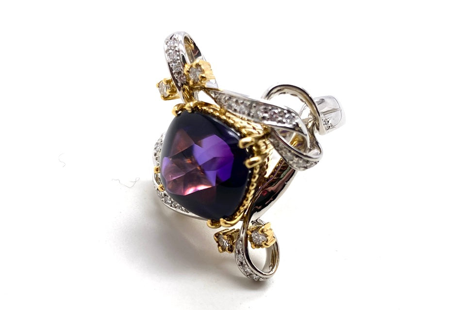 Amethyst Pt900/K18アメシスト ダイヤモンドリング (NO.49528)