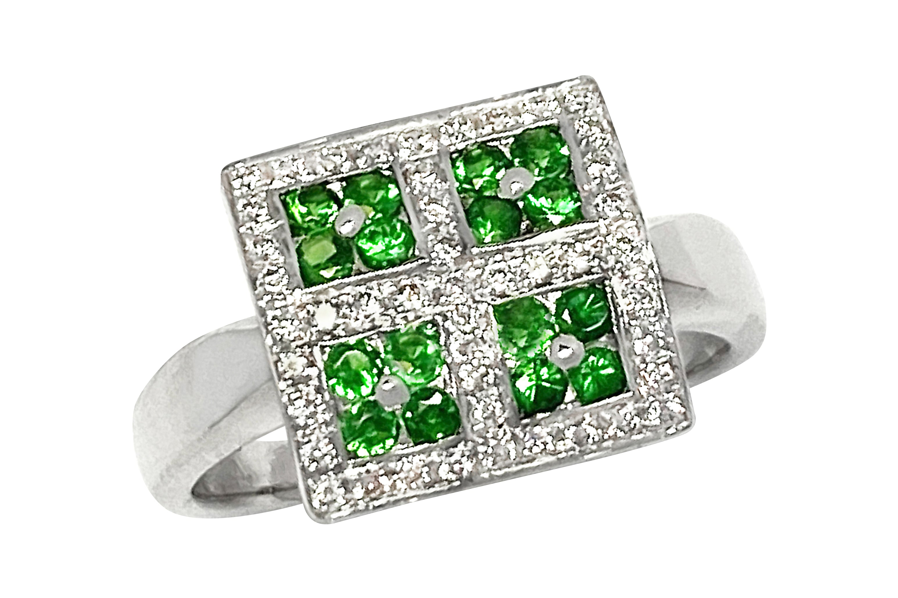 ★*読様 K18WG☆0.25ctダイヤモンドパンサーリング☆グリーンガーネット Green Garnet K18WGグリーンガーネット ダイヤモンドリング (NO.49570
