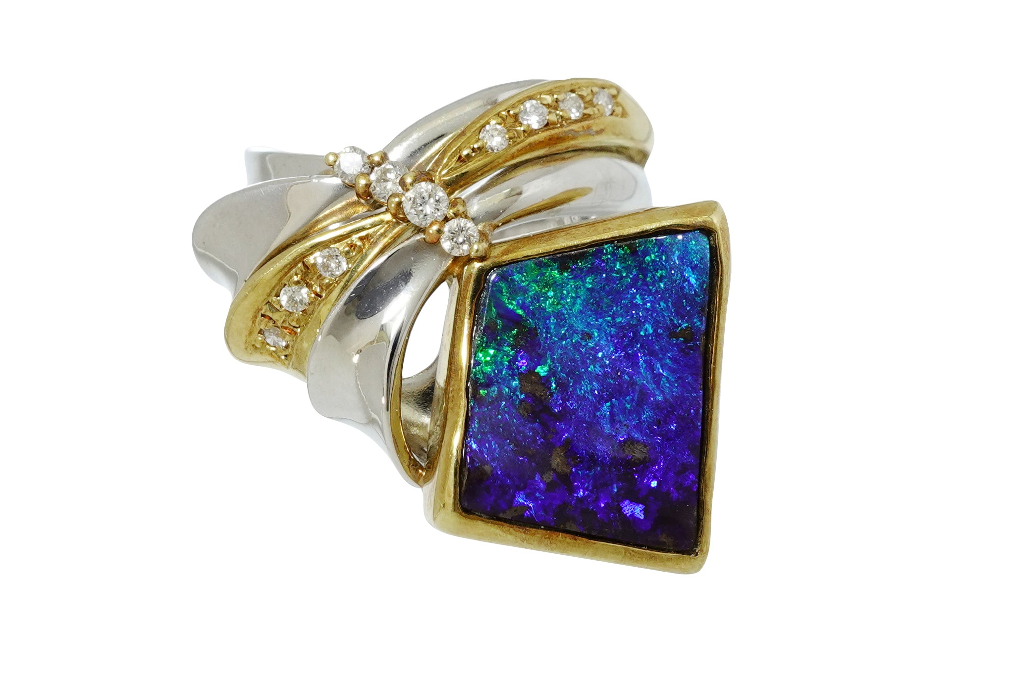 Boulder Opal Pt900/K18ボルダーオパール ダイヤモンドリング (NO