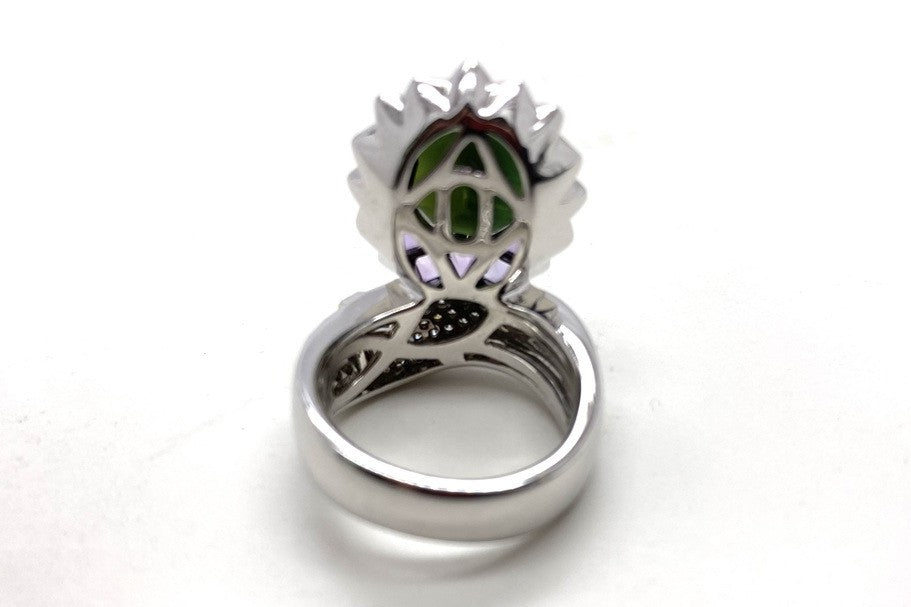 JEWEL STUDIO 【ジュエルスタジオ】K18WG/YGグリーンサファイヤ ダイヤモンド アメシストリング (NO.49644)