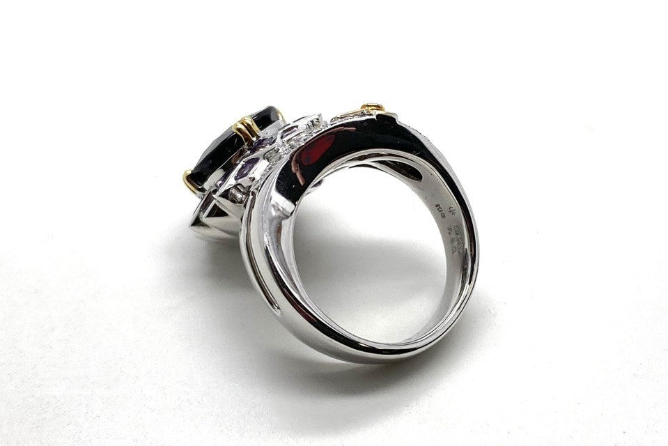 JEWEL STUDIO 【ジュエルスタジオ】K18WG/YGグリーンサファイヤ ダイヤモンド アメシストリング (NO.49644)