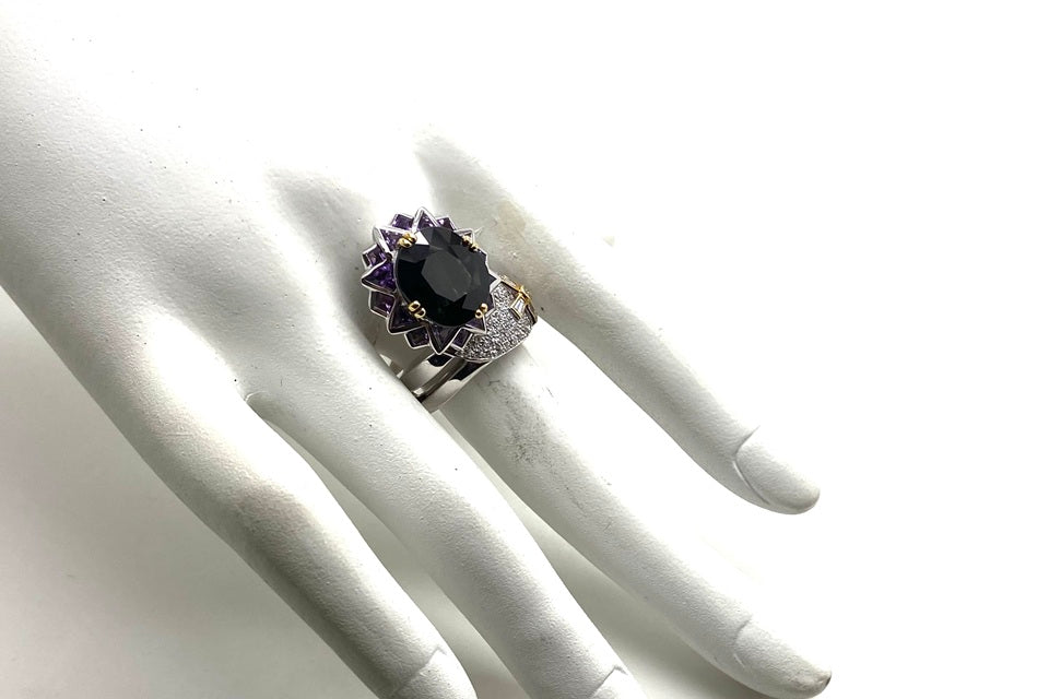 JEWEL STUDIO 【ジュエルスタジオ】K18WG/YGグリーンサファイヤ ダイヤモンド アメシストリング (NO.49644)