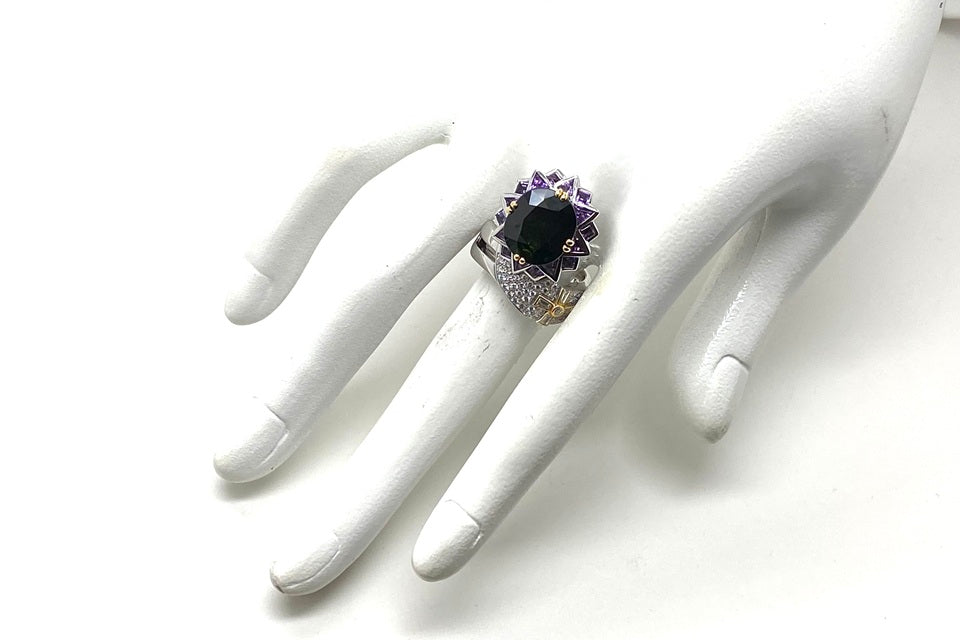 JEWEL STUDIO 【ジュエルスタジオ】K18WG/YGグリーンサファイヤ ダイヤモンド アメシストリング (NO.49644)