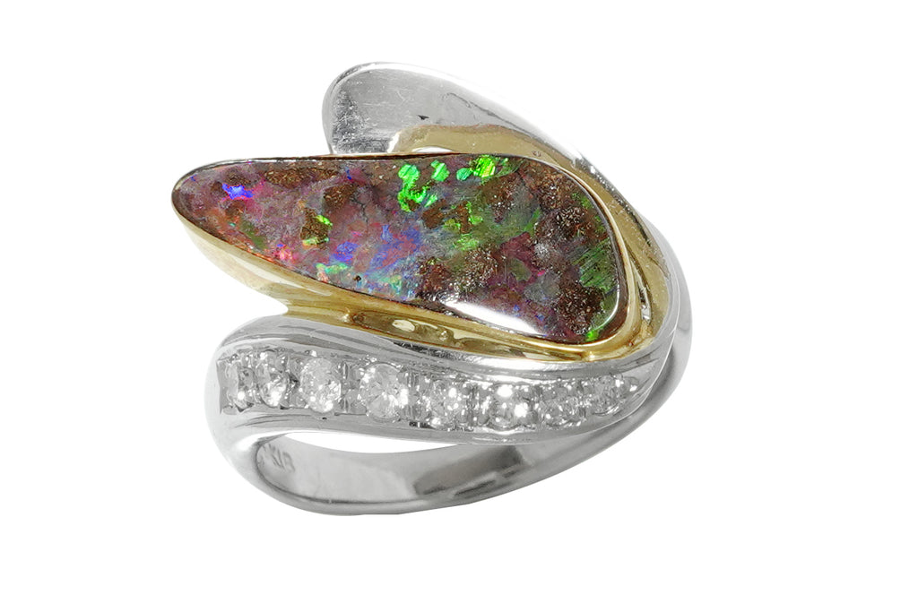 Boulder Opal Pt900/K18ボルダーオパール ダイヤモンドリング (NO 