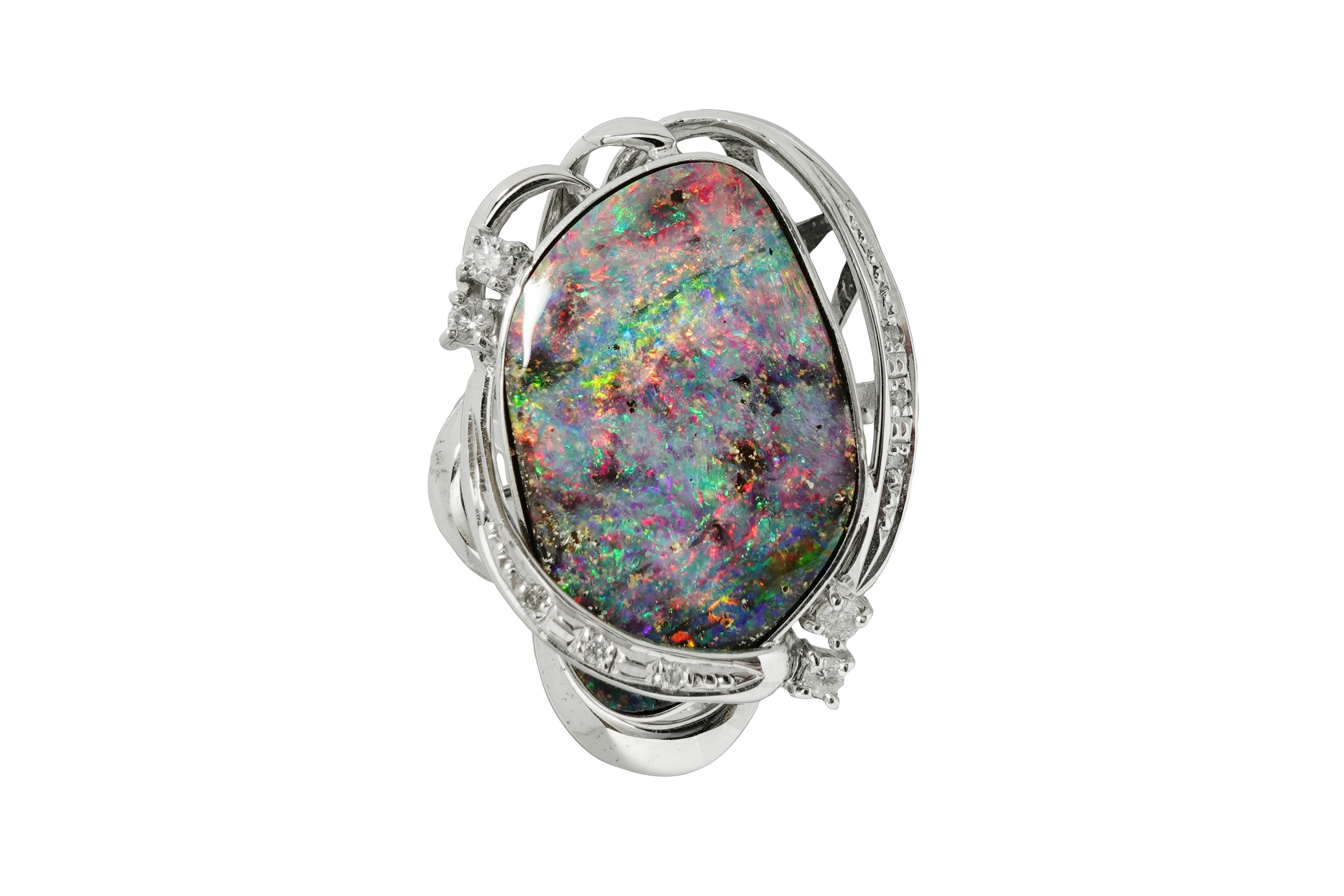 Boulder Opal K18WGボルダーオパール ダイヤモンドリング (NO.49659