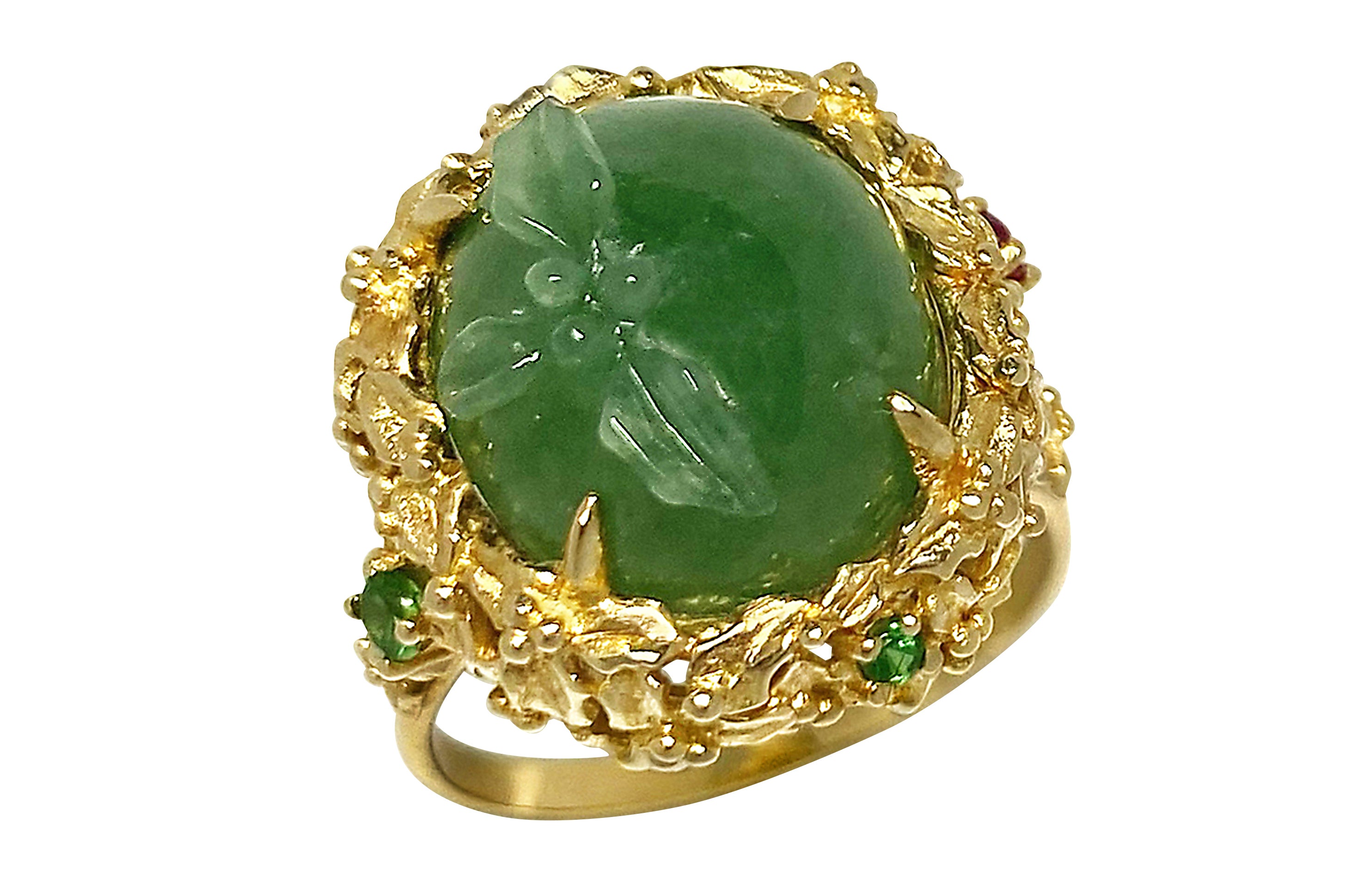 Jadeite K14翡翠 推定ルビー グリーンガーネットリング (NO.49668